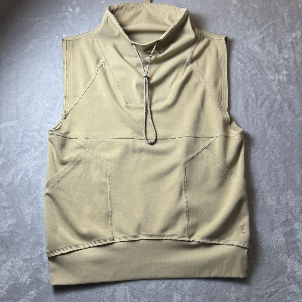 FP Movement Free People Women Tan Sleeveless Cowl Neck Sweatshirt Pockets - Picture 2 of 11
